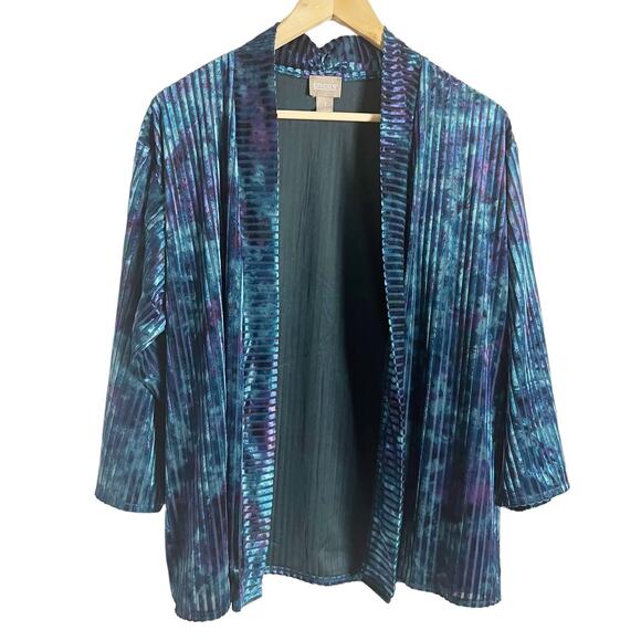 Chico’s Velvet Stripe Tie-Dye Blue Open Front Cardigan Sweater Size US 8 - Picture 2 of 8